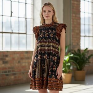 Love the Label Anthropologie Boho Smocked Flutter Sleeve Dress Size